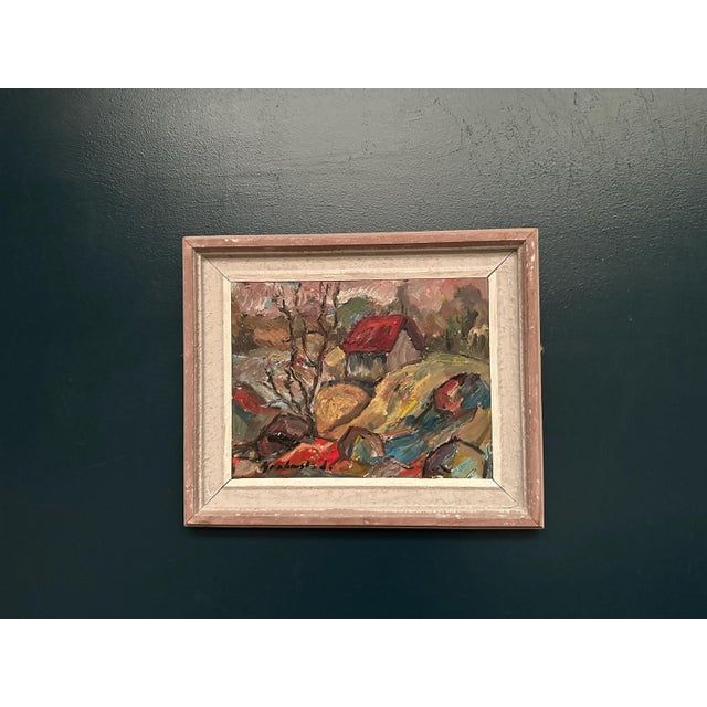 Nils Grahmstad, Cottage with a Red Roof, 1960s, Oil on Canvas For Sale - Image 11 of 18