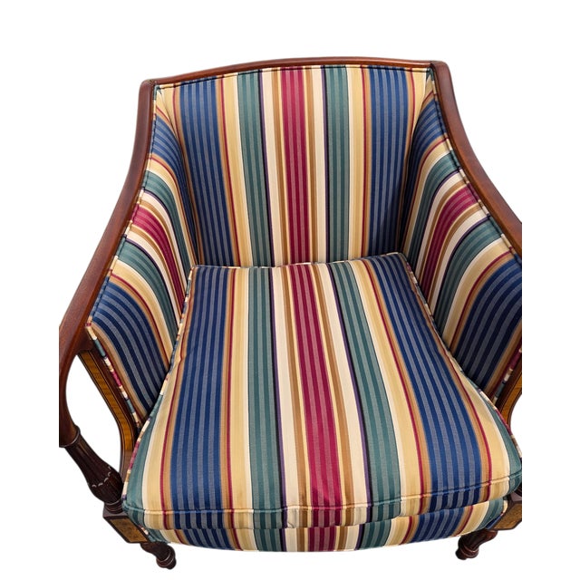 1980s Southwood Sheraton Federal Style Upholstered Inlaid Club Chair Armchair For Sale In Philadelphia - Image 6 of 14