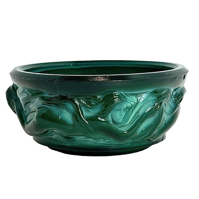 Vintage 1940s Malachite Jade Green Glass Dresser Box By Ingrid Heinrich