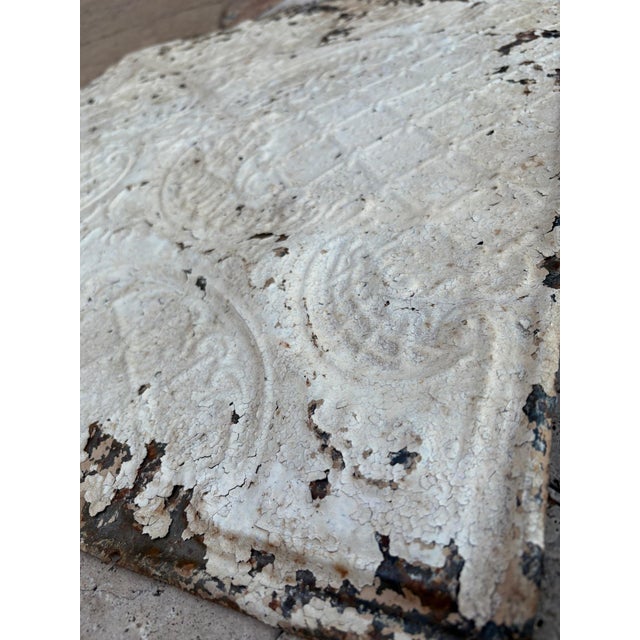 Victorian Antique Pressed Tin Ceiling Tiles – Ornate Scroll & Diamond Lattice Design – Original Architectural Salvage For Sale In Dallas - Image 6 of 12