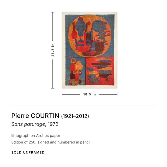 Surrealism 1972 Pierre Courtin Sans Paturage Signed Lithograph For Sale - Image 3 of 3