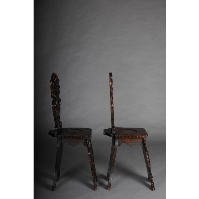 Antique Plank Chairs with Grotesque Decorations, Germany, 19th Century, Set of 2 For Sale - Image 6 of 18