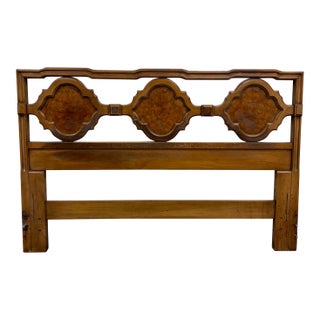 Vintage Full Size Mid Century Modern MCM Burled Paneled Headboard For Sale