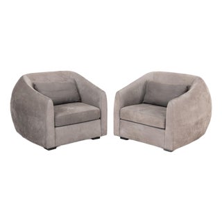 Modern Style Gray Suede Tub Chairs, Pair For Sale