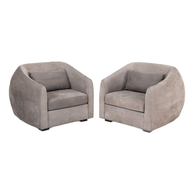 Modern Style Gray Suede Tub Chairs, Pair For Sale