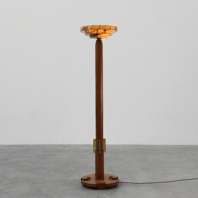 Art Deco Floor Lamp in Oak and Alabaster, 1920s For Sale - Image 16 of 16