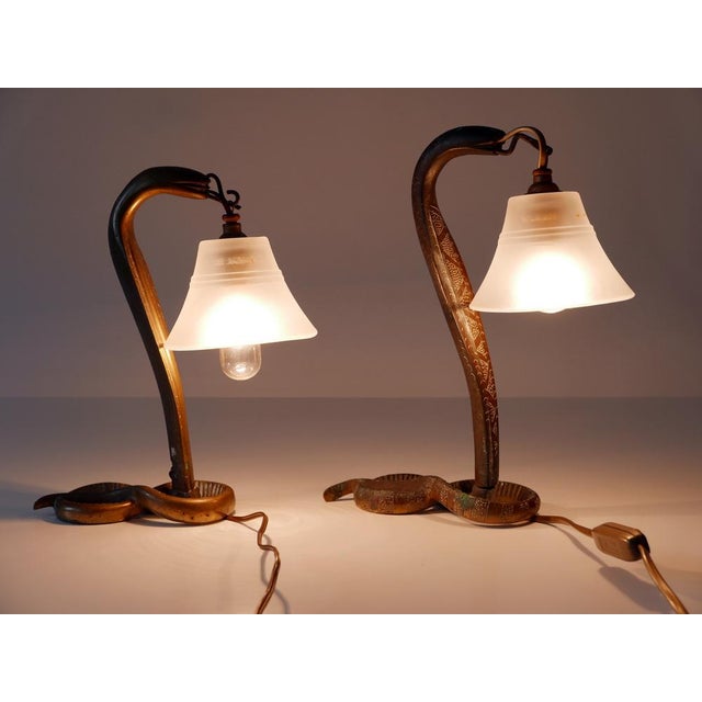 Art Nouveau Bronze Cobra Table Lamps, 1890s, Set of 2 For Sale - Image 15 of 18