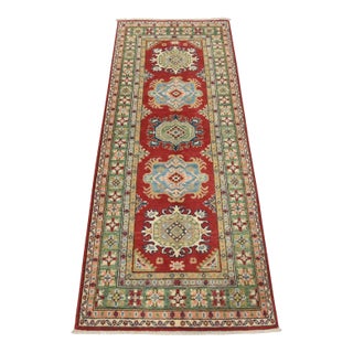 Kazak Runner 2’8” X 6’6” Red Wool Tribal Hand-Knotted Oriental Rug For Sale