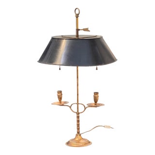 Vintage Brass Bouillotte Lamp With Tole Shade For Sale