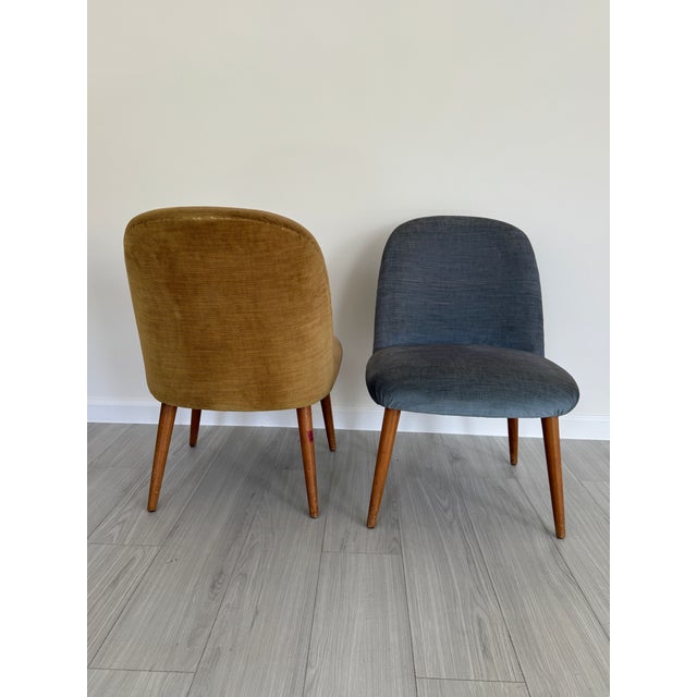 Wood Vintage 1950s Mid Century Modern Upholstered Accent Chairs - Set of 2 For Sale - Image 7 of 7