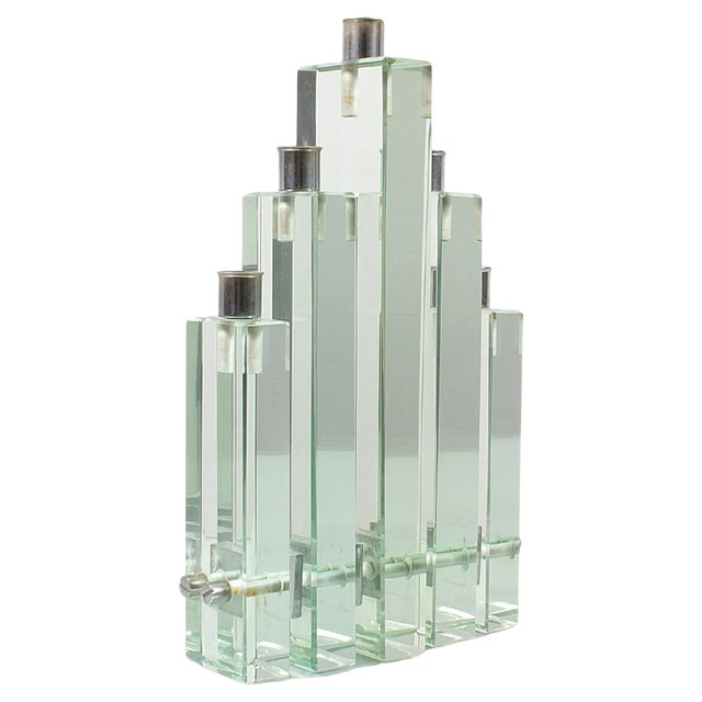 Thick Glass and Chromed Brass Candleholder by P. Chiesa for Fontana Arte, 1960s For Sale