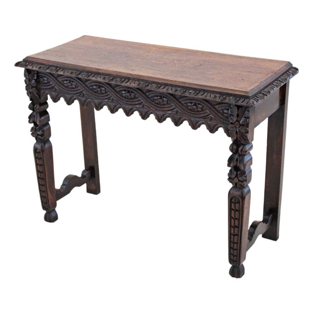 Antique Victorian Carved Oak Writing Table, 1800s For Sale