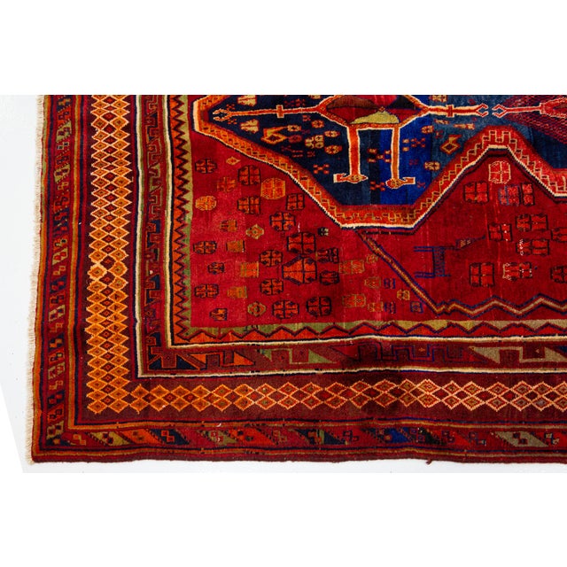 1960s Handmade Red Persian Shiraz Wool Rug For Sale - Image 14 of 15