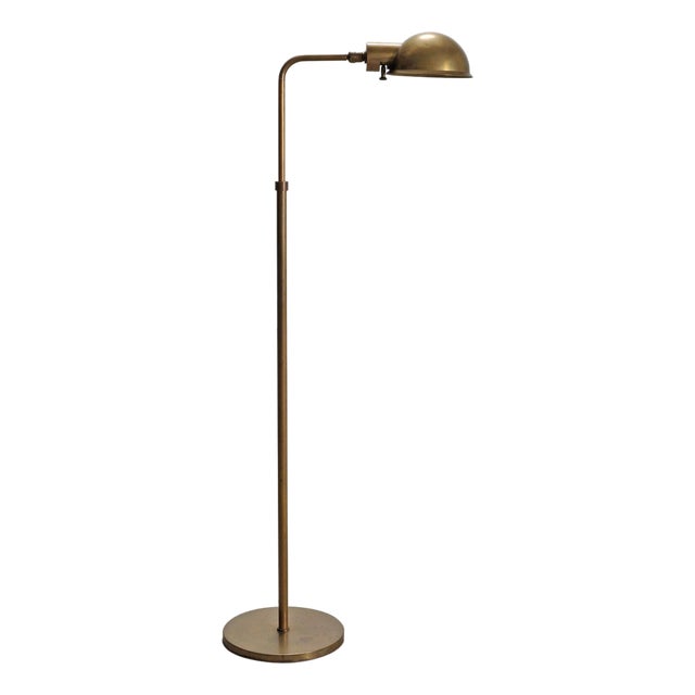 Art Deco Style Patinated Brass Adjustable Pharmacy Floor Lamp For Sale