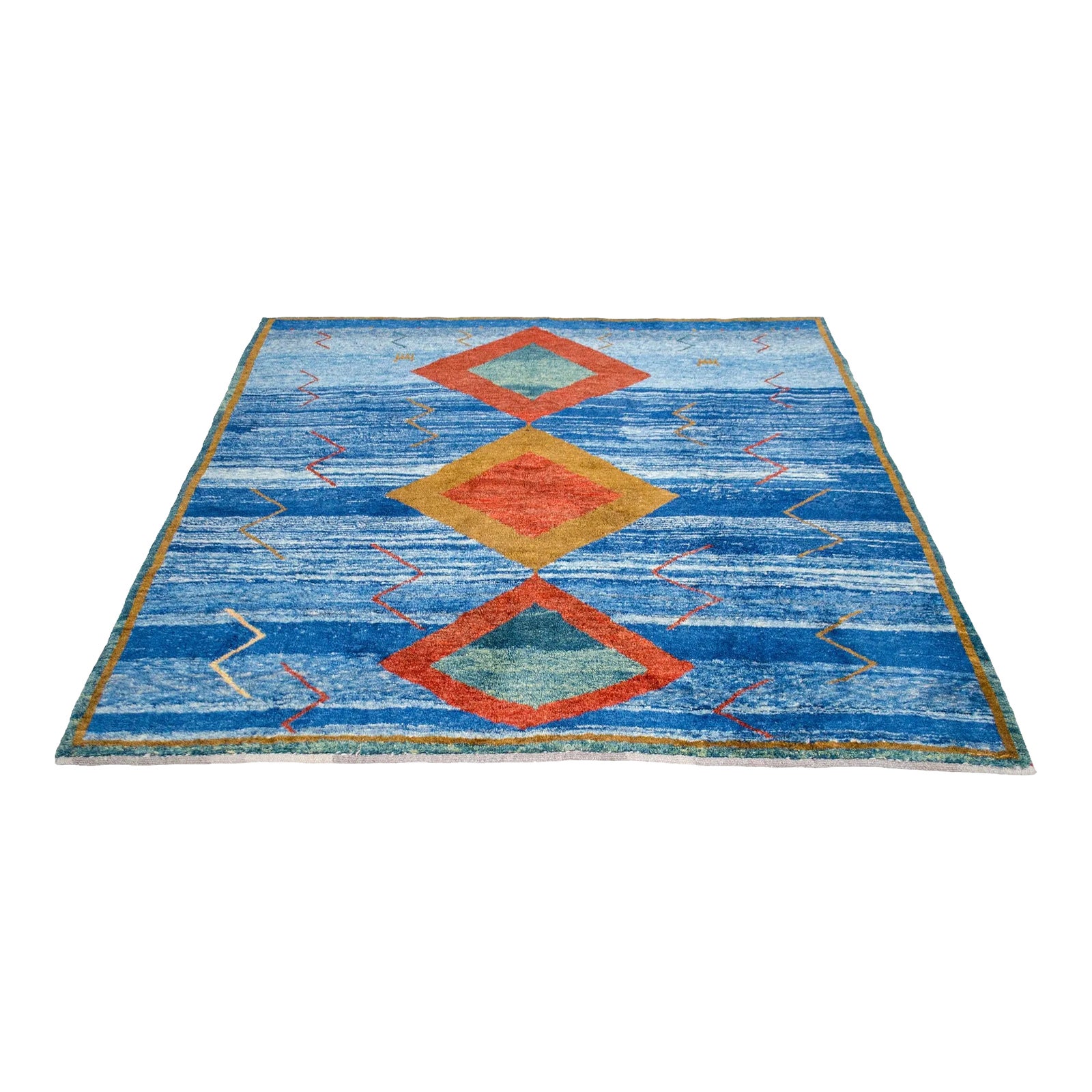 1980s Thicker Pile Rug Wavy Blue Gabbeh Rug Naturally Dyed - 6′1″ × 6′8 ...