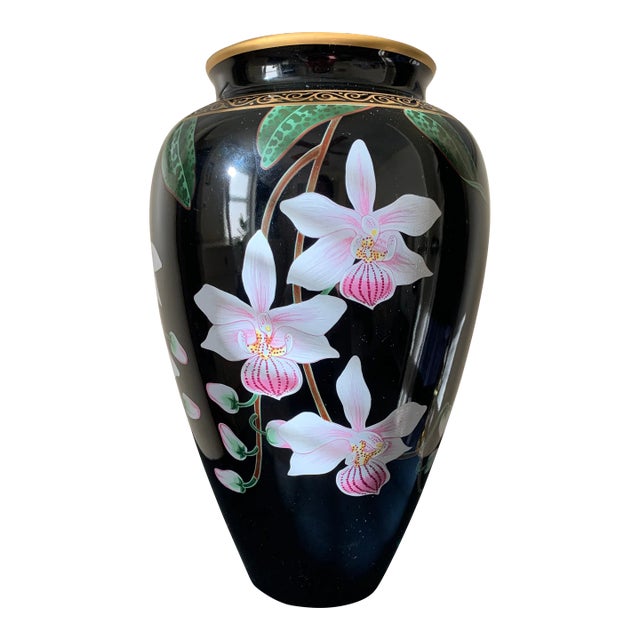 Japanese Porcelain Late 20th Century Vase With Orchids For Sale