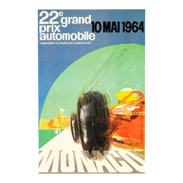 Monaco Grand Prix 1964 J May J Ramel Vintage Automobile Racing Poster For Sale