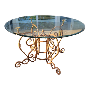 Mid 20th Century Wrought Ion Table With Glass Top