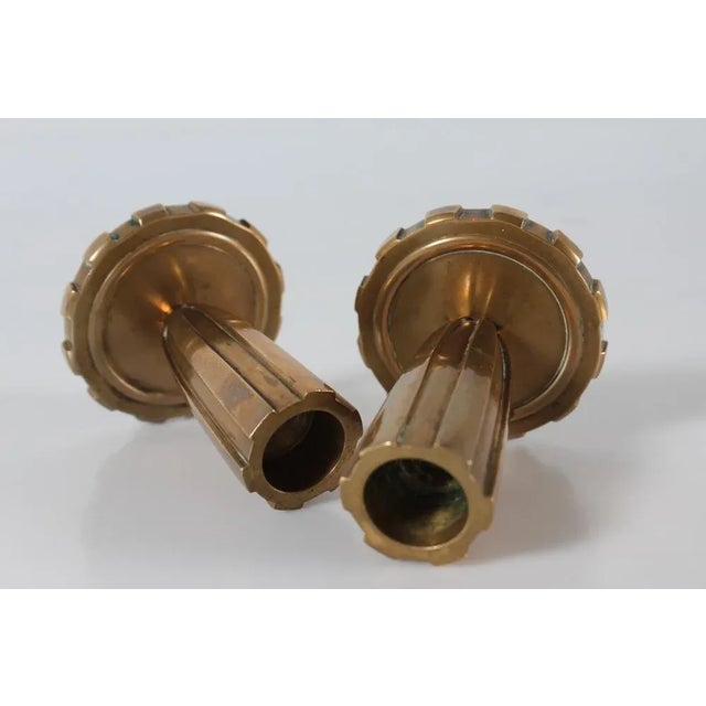 Danish Art Deco Fluted Candlesticks in Bronze, Denmark, 1930s-1950s, Set of 2 For Sale - Image 4 of 7