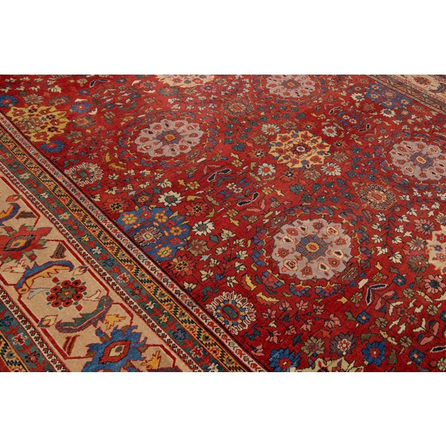 1900s Red Antique Sultanabad Handmade Persian Wool Rug With Allover Motif For Sale - Image 10 of 11