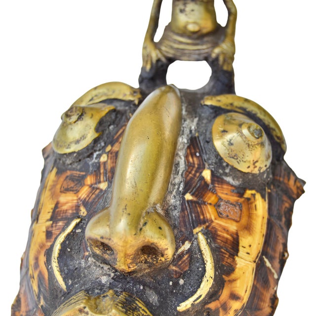 Mid 20th Century Mid 20th Century Handmade West-African Unique Brass Figurine & Shell Mask For Sale - Image 5 of 11