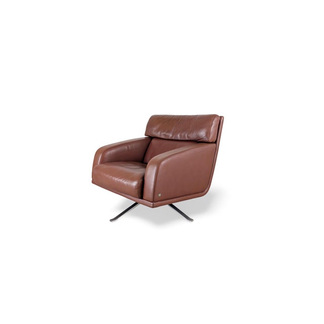 Brown Leather Swivel Armchair from Rolf Benz For Sale - Image 5 of 9