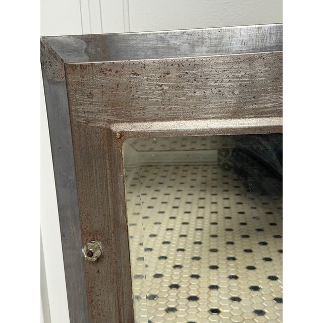 Silver Vintage Industrial Steel Medicine Cabinet, Beveled Mirror, Wall Hung. Early 1900s For Sale - Image 8 of 9