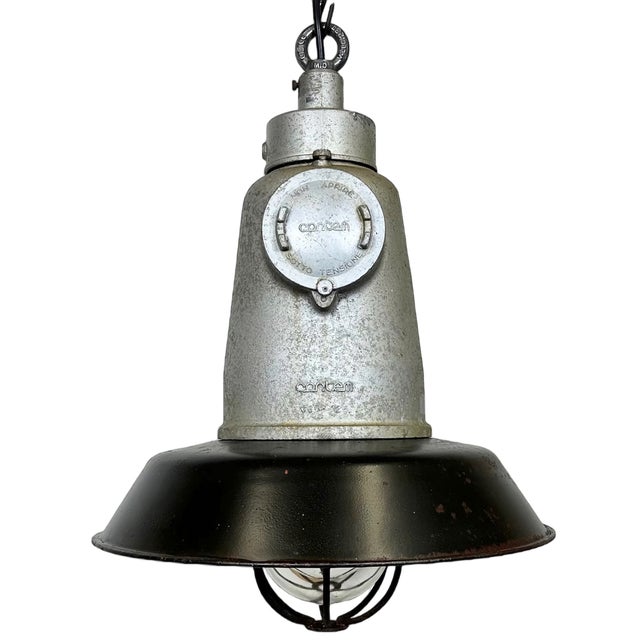 Italian Industrial Black Enamel Cage Pendant Light from Cortem Milano, 1960s For Sale