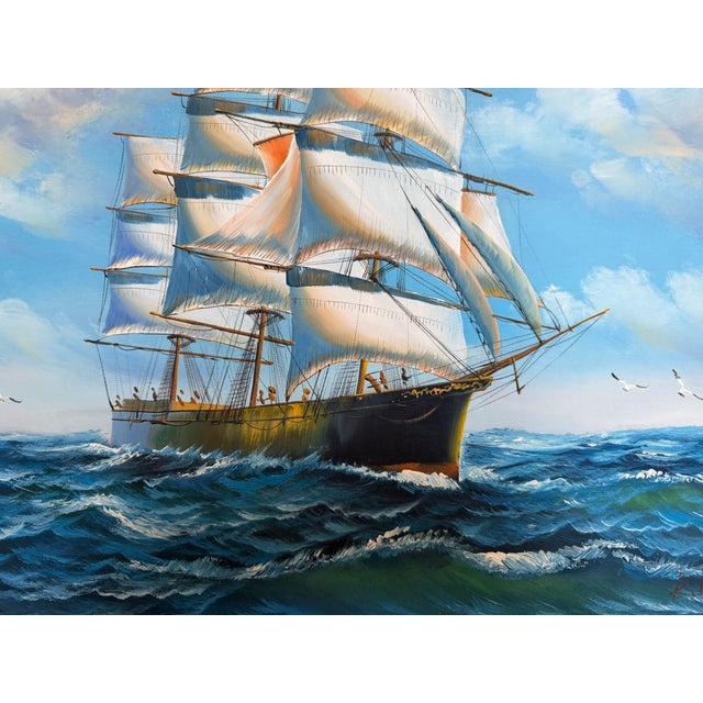 K.Dossi Original Sailing Ship Oil Painting, Nautical Seascape Unique Shell Decor For Sale - Image 11 of 11