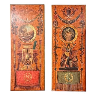 1980s Neoclassical French Empire Hand-Painted Wall Panels by Jeanne Reed - A Pair For Sale