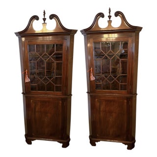 Pair of Antique Early 19c Chippendale Style Corner Cabinets For Sale