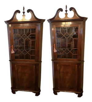 Pair of Antique Early 19c Chippendale Style Corner Cabinets