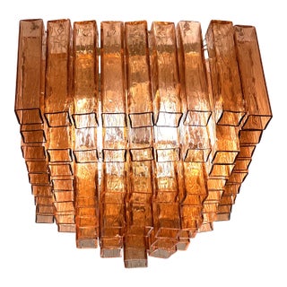 Luxury Italian Amber-Rosè “Squared” Murano Glass Squared Flush Mount For Sale