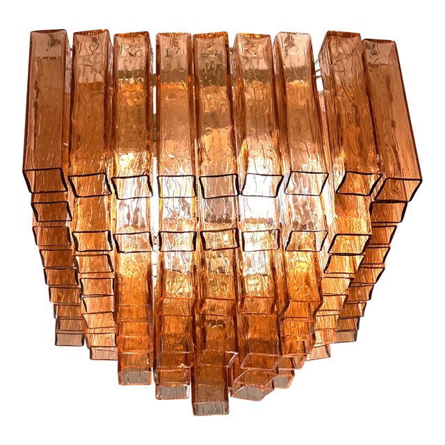 Luxury Italian Amber-Rosè “Squared” Murano Glass Squared Flush Mount For Sale