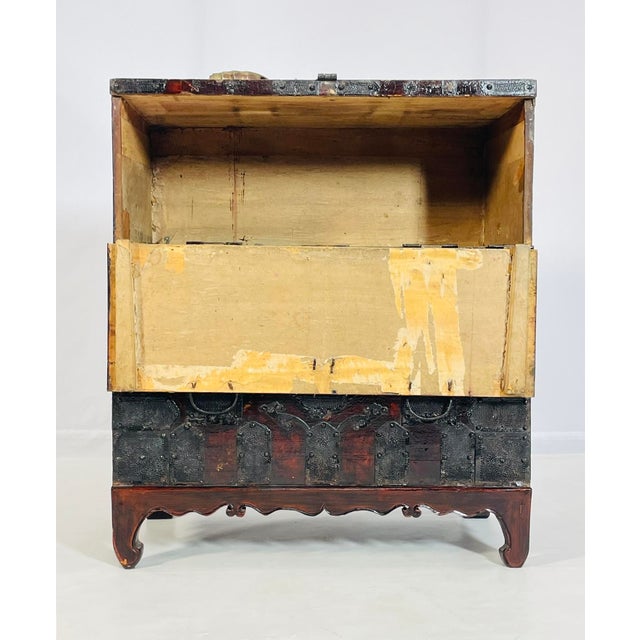 Brown Antique Korean Blanket Chest With a Bronze Lock & Iron Hardware For Sale - Image 8 of 12