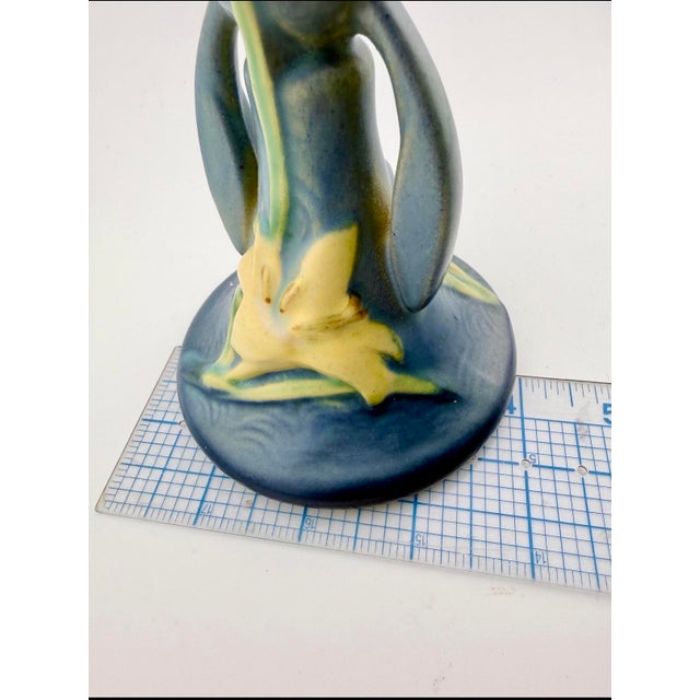 Pair of 1940s Roseville Zephyr Lily Bermuda Blue Candlestick Holders For Sale - Image 9 of 10