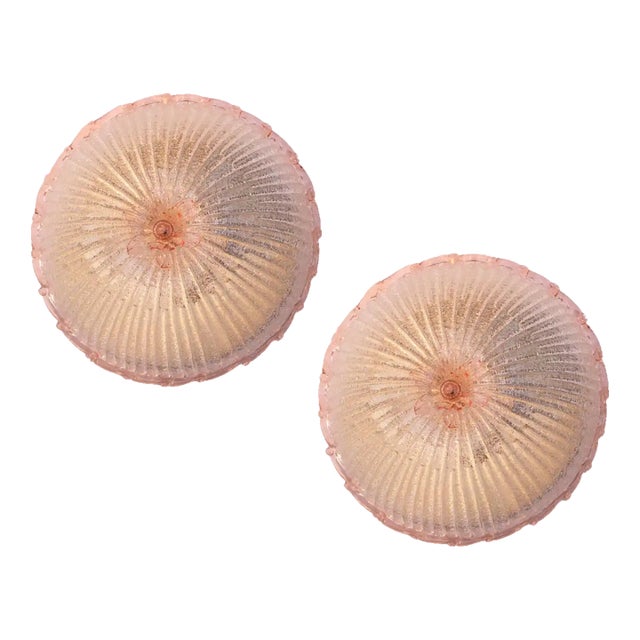 Set of 2 Large Size iItalian Pink and Murano Glass Ceiling Flower For Sale