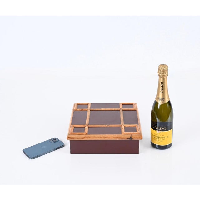 Italian Bakelite and Bamboo Square Decorative Box by Tommaso Barbi, 1980s For Sale - Image 9 of 16