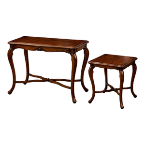 Pair of Vintage French Provincial Serpentine Tables in Old Chapel Satin Walnut — Sculptural Cabriole Legs, Designer Matching Set
