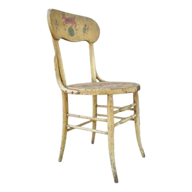 Antique Rustic Primitive Distress Hand Painted Nursery Rhymes Side Accent Chair For Sale