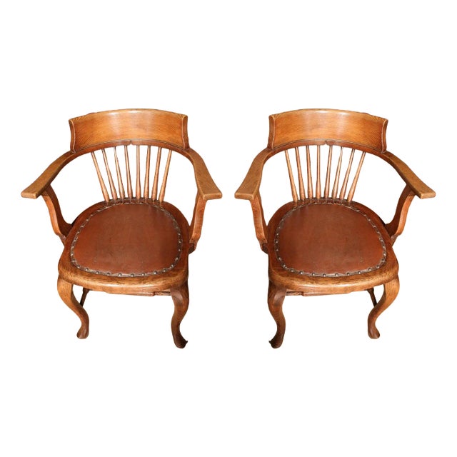 Set of Office Chairs in Oak For Sale