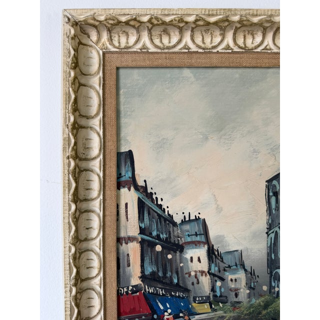 Vintage Parisian Street Scene Impressionist Oil on Masonite Board – Framed For Sale - Image 4 of 11