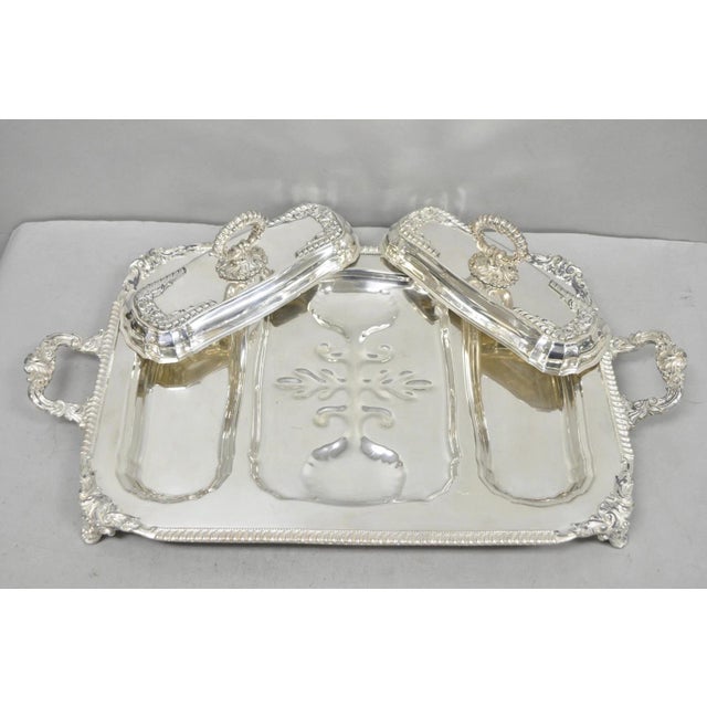 Silver Vintage Victorian Silver Plated Meat Serving Platter Tray W/ Covered Dishes For Sale - Image 8 of 18