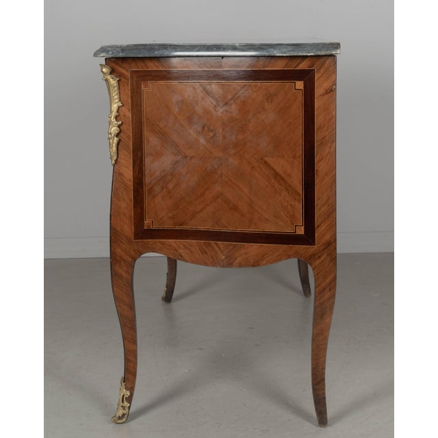 Wood Louis XV Commode Sauteuse With Marquetry and Turquin Marble, C. 1750 For Sale - Image 7 of 17