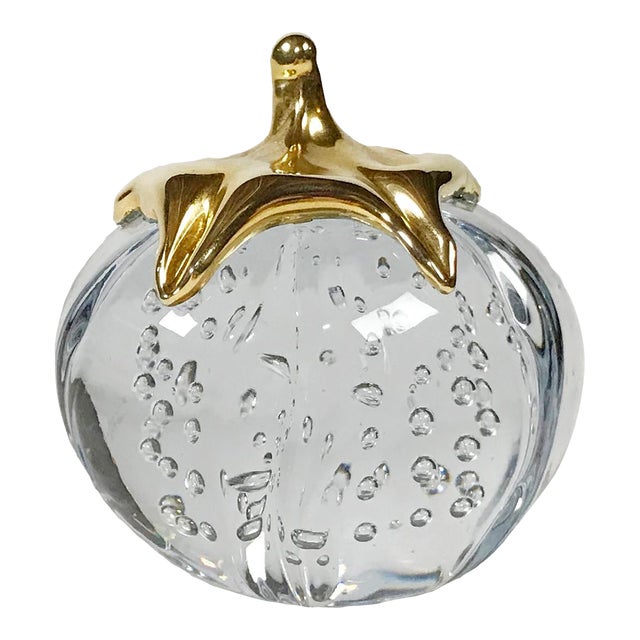 Vintage Glass and Brass Pumpkin Paper Weight For Sale
