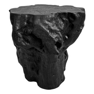 Natural Form Black Organic Modern Stump Stool / Side Table For Sale