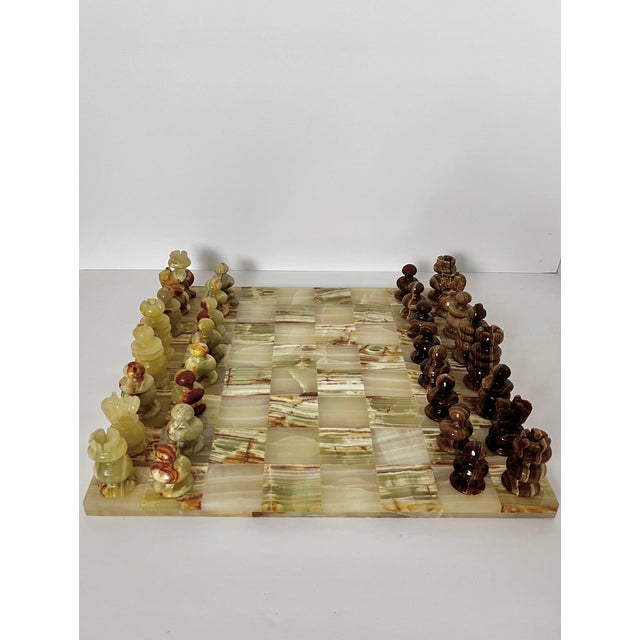 Vintage Onyx Stone Chess Set | Green + Brown For Sale - Image 9 of 14