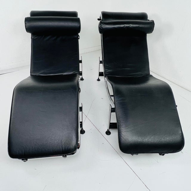 1970s 1970s Black Leather & Chrome Lounge in the Style of Le Corbusier For Sale - Image 5 of 12