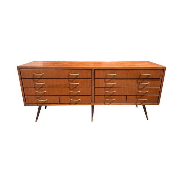 Vintage Italian Wooden Chest of Drawers with Brass Handles, 1950s For Sale - Image 9 of 9
