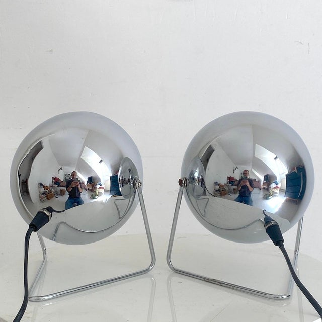 Vintage Chrome Eyeball Lamps, 1980s, Set of 2 For Sale - Image 6 of 11